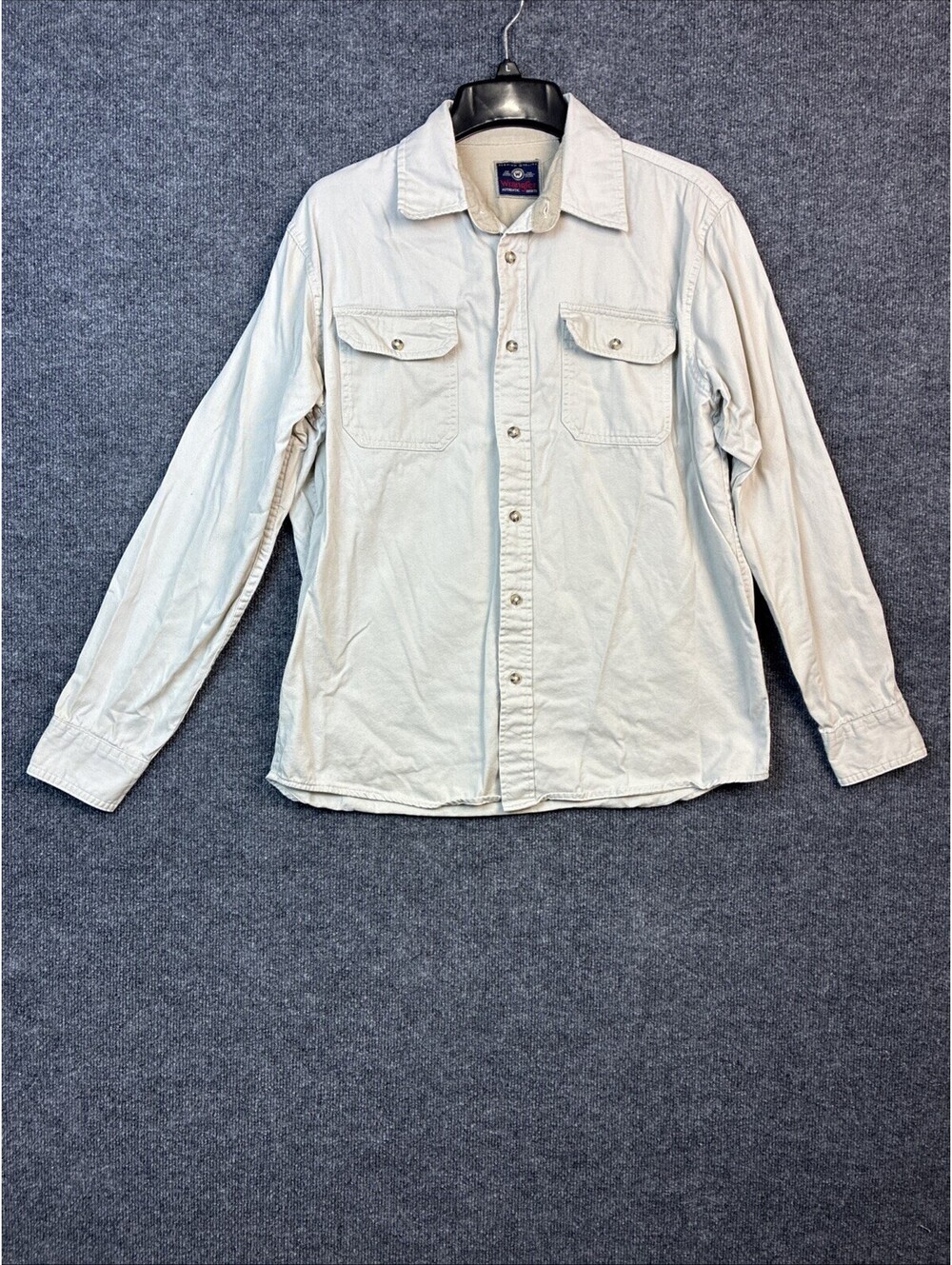 Wrangler Classic Womens Medium Beige Tan Button Up Collar L/S Shirt Vintage